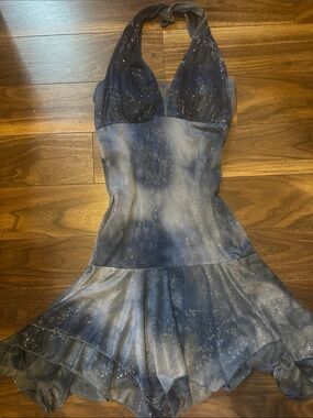 Mariposa Sparkly Blue Halter Mini Dress